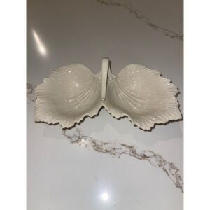 Lenox Ivory Fine China Double Leaf Server Candy Nut Dish with Handle Made in USA